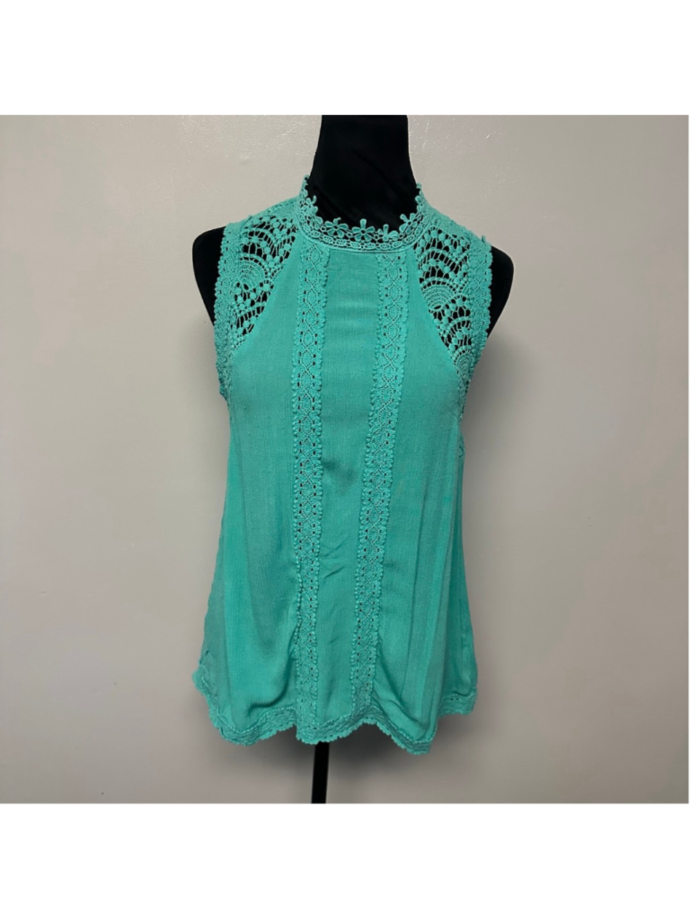 Entro Teal Crochet Sleeveless Halter Tank Top Women’s Size Large